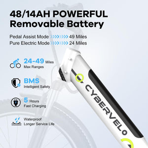 Cybervelo 1000 Peak Electric Bike for Adults,up 80 Miles Removable Battery Ebike, 26" Electric E Bike with 7-Speed,Adult Electric Bicycles