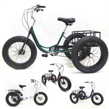 Load image into Gallery viewer, 7 Speed Adult Trikes 20 inch Fat Tire 3 Wheel Bikes, Adult Tricycles, Cruise Bike with Basket for Seniors
