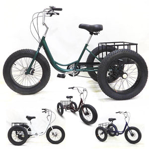 7 Speed Adult Trikes 20 inch Fat Tire 3 Wheel Bikes, Adult Tricycles, Cruise Bike with Basket for Seniors