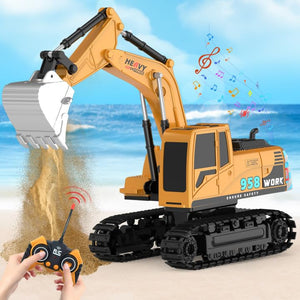 Kids Play Excavators 6-Year-Old-Boy-Gifts - 1:22 RC Hydraulic Excavator Digger Construction Vehicle for Kids Christmas Birthday Gift