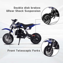 Load image into Gallery viewer, 50CC Gas Dirt Bike, Off-Road Mini Bike with 2 Stroke, Motorcross Pocket Bike Push Start (Blue)
