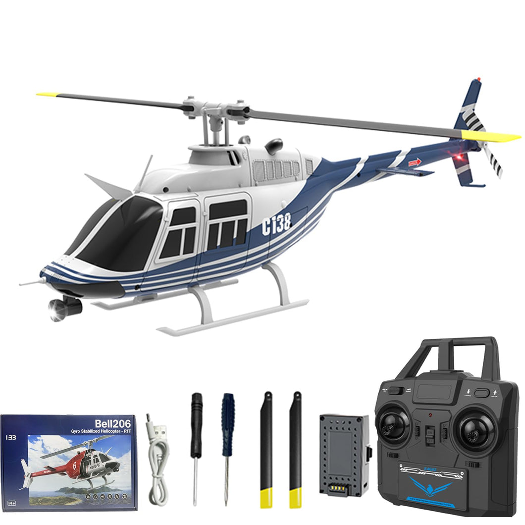 Remote Control Helicopter, 1:33 Scale Bell206 Helicopter 2.4G 4CH RTF Single Propeller Aileron Free, Six-axis Gyroscope, Modular Battery (1 Batteries)