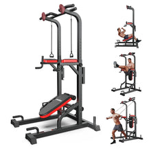 Load image into Gallery viewer, Power Tower Dip Station Pull Up Bar for Fitness Home Gym Workout,Multi-Function Adjustable Height Fitness Strength Training Exercise Equipment,with Power Elastic Ropes
