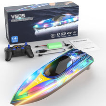 Load image into Gallery viewer, RC Boat with LED for Kids and Adults - Remote Control Boat for Pools and Lakes 2.4 GHZ RC Boats with 2 Rechargeable Batteries.
