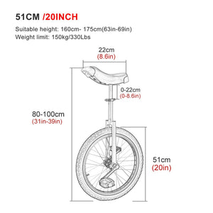 Red Unicycles for Adults Kids - Steel Frame, 20 Inch One Wheel Balance Bike for Teens Men Woman Boy Rider, Mountain Outdoor
