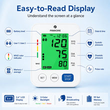 Load image into Gallery viewer, P PANACARE Upper Arm Blood Pressure Monitor for Home Use, Adjustable Cuff (8.7–16.5 inches), Large Backlit Display, White

