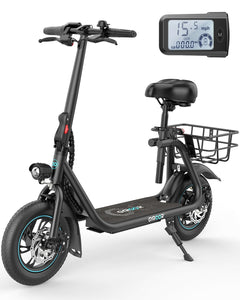 Electric Scooter with Seat, 450W Powerful Motor up to 20 Miles Range, Foldable Max Speed 15.5Mph, Commuter Electric Scooter with Basket