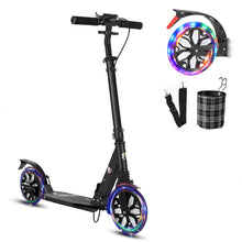 Load image into Gallery viewer, Commuter Adult Scooter 300 lbs Capacity, Big Wheels Scooters, Bearing ABEC 9, 15 lbs (Black)
