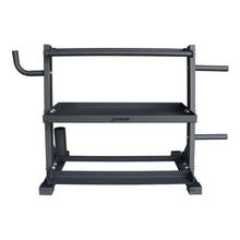 Load image into Gallery viewer, Lifeline Fitness Home Gym 3-Shelf Dumbbell and Kettlebell Storage Rack with Rope and Band Hook - Holds up to 440 LBS

