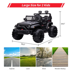 24V Kids Ride On Car with Remote Control, 2 Seats 20“ Extra Large Seat Wide Truck, 7Ah Battery Electric Vehicle (Black)
