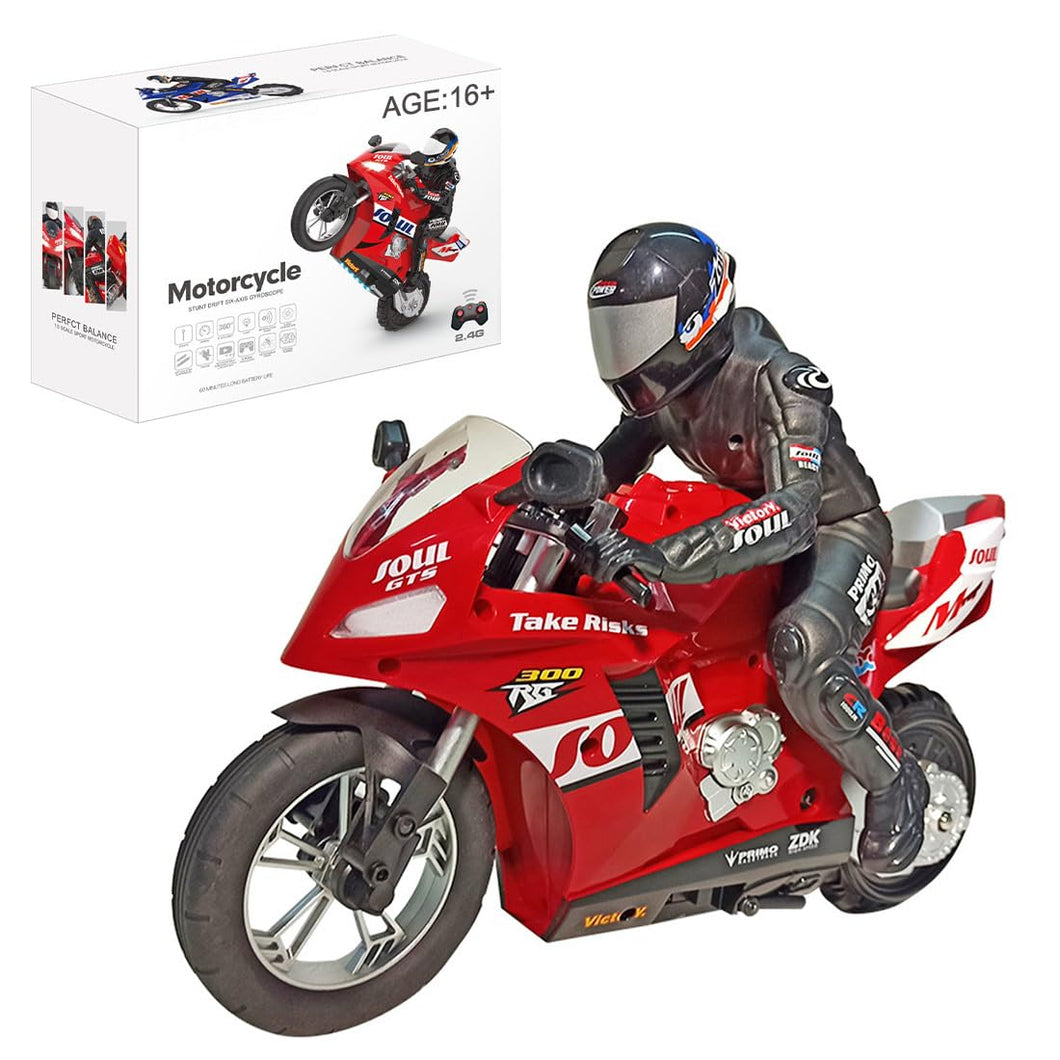 1/6 Scale Remote Control Motorcycle, 2.4GHz RC Dual-Motor Electric Two-Wheel Self-Balancing Motorcycle (Red)