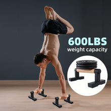 Load image into Gallery viewer, Pushup Stands Handles for Home Calisthenics, Fitness, Floor Workouts Bars Solid Wood with Metal Bracket - Support 600 lbs
