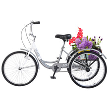 Load image into Gallery viewer, 24-inch Adult Tricycle, 3-Wheel Cruiser Bike, 3-Wheel Bike, Front V-Brake, High-Strength Steel Frame, Silver
