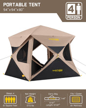 Load image into Gallery viewer, FanttikOutdoor Alpha C4 Ultra Camping Tent 4 Person Pop Up Instant Cabin Setup in 60 Seconds Portable Hub Tent with Rainfly &amp; Windproof for Outdoor Camping &amp; Overlanding, Khaki
