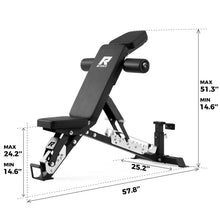 Load image into Gallery viewer, RitFit Gator Adjustable Weight Bench with Headrest, Premium 14GA Steel Heavy Duty for Home Gym Strength Training, Incline, Decline Exercises, 1600LBS Capacity, Black
