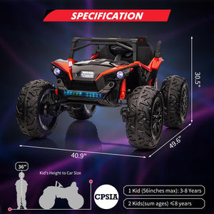 Ride On Utv Car for Kids with Remote Control, 24V 2 Seaters 10AH Battery, 4WD Powerful Motors with 17" Eva Wheels, Red