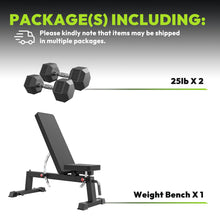 Load image into Gallery viewer, HANDBODE Adjustable Weight Bench for Full Body Workout, 1300 lb Weight Capacity Bench Press Bench of Home Gym Strength Training, Incline Upright Flat Utility Workout Bench with 25 lb Dumbbells
