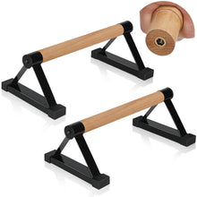 Load image into Gallery viewer, Wood push up bars Parallettes bars Anti-slip Handstand Bars for Calisthenics, Fitness, Floor workouts Solid Wood with Sturdy Metal Bracket, Support 600 LBS
