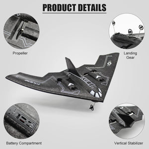 RC Airplane Remote Control B-2 Spirit Stealth Bomber Plane, 2.4Ghz 2CH Foam Drone Ready to Fly Aircraft Toy for Kids and Adults