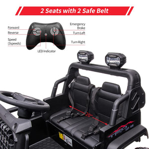 24V Kids Ride On Car with Remote Control, 2 Seats 20“ Extra Large Seat Wide Truck, 7Ah Battery Electric Vehicle (Black)