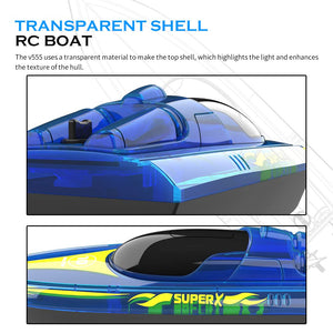 RC Boat with LED for Kids and Adults - Remote Control Boat for Pools and Lakes 2.4 GHZ RC Boats with 2 Rechargeable Batteries.
