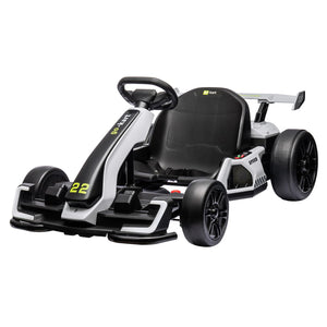 24V Electric Go Kart,300W Powerful Drift Kart for Kids, Electric Pedal Kart, with 300W Strong Motor-White