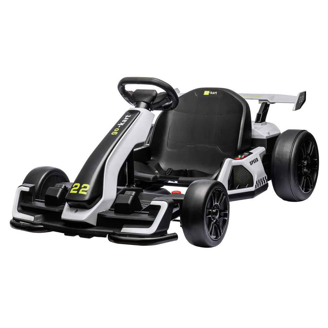24V Electric Go Kart,300W Powerful Drift Kart for Kids, Electric Pedal Kart, with 300W Strong Motor-White