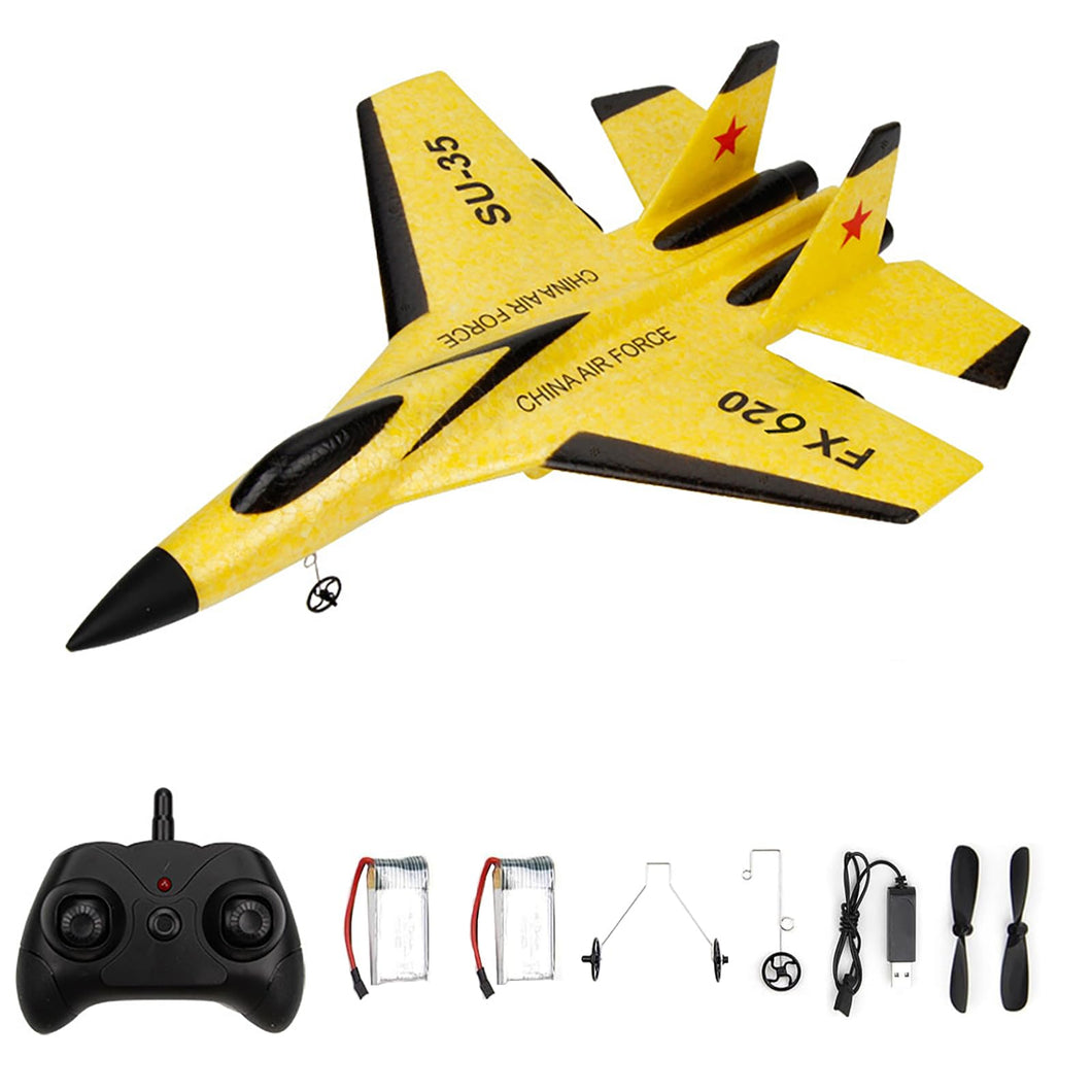 FX620 RC Airplane, 2.4GHz Remote Control Airplane, 2 Channel RC Plane, SU-35 RC Glider EPP Aircraft Model (Yellow)