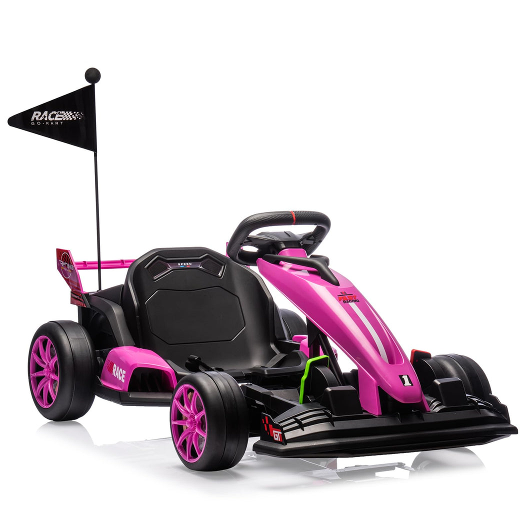 Go Kart Electric Drift Kart Car with Adjustable Seat, 24V Outdoor Ride On Toy with Variable Speed Mode, Crazy Cart for Kids 6+ Years Old
