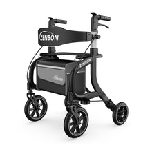 Load image into Gallery viewer, Rollator Walker for Seniors/Adults Foldable Rolling Walker with Seat 330 lbs Capacity 10 inch Wheels Hand Grips Adjustable Height Lightweight Durable Aluminum Walker Removable Back Support (Black)
