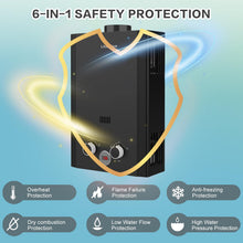 Load image into Gallery viewer, Propane Water Heater, 6L 1.58GPM 41000 BTU Portable Tankless Water Heater Outdoor, Gas Instant Hot with Handle Overheating Protection for RV Trips, Camping, Boat Cabins, Outdoor Shower, Black
