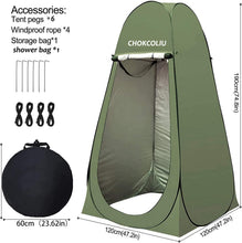 Load image into Gallery viewer, Pop-up Shower Tent &amp; 20L Solar Shower Bag Combo - Waterproof Camping Privacy Shelter with Portable Heated Water Reservoir for Outdoor Bathing, Beach, Hiking (Green, 120x120x190cm)
