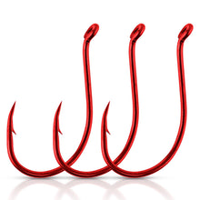 Load image into Gallery viewer, Dr.Fish 100 Pack Octopus Fishing Hook Saltwater &amp; Freshwater Live Bait Offset Catfish Bass Surf Fishing Hooks Texas Drop Shot Rig Carp Bluegill Tuna Red 10/0
