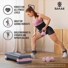 Load image into Gallery viewer, Adjustable Exercise Stepper Kit with Dumbbells &amp; Kettlebell &amp; Weightlifting Belt &amp; Measuring Tape, 2 Level Risers Aerobics Step Platform for Home Gym Exercise Fitness Workout, Pink Grey
