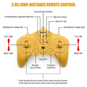 Remote Control Excavator Construction Toys - 15 Channel 3 in 1 RC Excavator with Metal Shovel, 2 Tracks