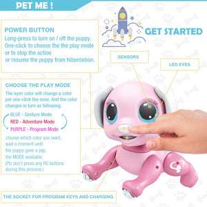 Remote Control Dog Gesture Sensing - Smart Puppy Pink Toy Robot Pet Walks Barks Interactive with Toddler, STEM Play
