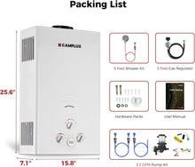 Load image into Gallery viewer, CAMPLUX 4.22 GPM Portable Propane WaterHeater, 110,000 BTU Tankless Outdoor Shower forCamping &amp; RV 3.3 GPM Water Pump &amp; Pipe Strainer,Low Pressure &amp; Quick Setup,BW422P120
