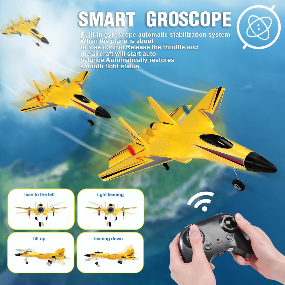 Large Remote Control Jet 2 Channel Remote Control Jet with Gyro Night Lights and 2 Batteries, E ...
