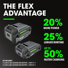Load image into Gallery viewer, FLEX 24V Brushless Cordless 6-Tool Combo Kit: Hammer Drill, Hex Impact Driver, Circular Saw, Multi-Tool, Reciprocating Saw, Work Light with 2.5Ah, 5.0Ah Lithium Batteries and 160W Charger - FXM601-2B
