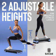 Load image into Gallery viewer, Adjustable Exercise Stepper Kit with Dumbbells &amp; Kettlebell &amp; Weightlifting Belt &amp; Measuring Tape, 2 Level Risers Aerobics Step Platform for Home Gym Exercise Fitness Workout, Blue Black
