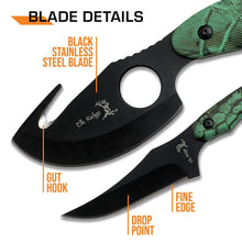 Load image into Gallery viewer, Elk Ridge ER-300 Series, 2-Piece Fixed Blade Hunting Knife Set with Gut Hook and Caping Knife, 3Cr13MoV Steel, Wood Handle, Nylon Sheath, 7 Inch and 6.4 Inch (Camo)
