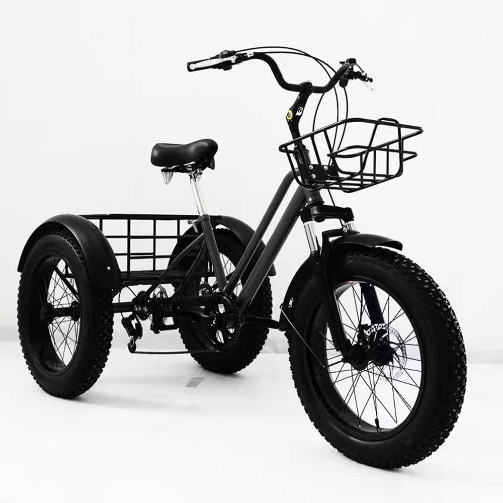 Shopping Exercise Adult Tricycle 7 Speed Three Wheel Fat Tire Bike for Adults Cruise Bike 20 Inch Adjustable Seat Trike Cruiser