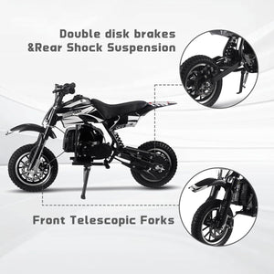 50CC Gas Dirt Bike, Off-Road Mini Bike with 2 Stroke, Motorcross Pocket Bike Push Start, Dual Disc Brake (Black)