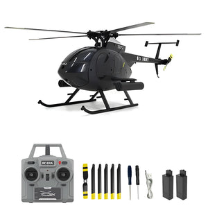 RC Helicopter, 4CH Remote Control Helicopter, 1:28 2.4GHz MD500 RC Aircraft with 6-Axis Gyro, Dual Brushless Motors, 2 Batteries (Black)