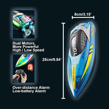 Load image into Gallery viewer, RC Boat with LED Light for Kids, 15KM/H, 2.4G Remote Control Boat with LED Lights, RC Electric Boats for Pools and Lakes
