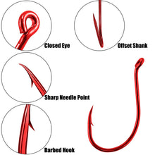 Load image into Gallery viewer, Dr.Fish 100 Pack Octopus Fishing Hook Saltwater &amp; Freshwater Live Bait Offset Catfish Bass Surf Fishing Hooks Texas Drop Shot Rig Carp Bluegill Tuna Red 10/0
