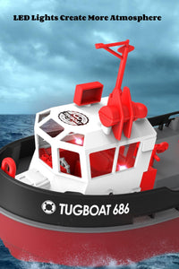 RC Boat, 1/72 RC Tugboat for Pools and Lakes, 2.4Ghz High-Speed Remote Control Boat with LED Lights and Low Battery Alarm for Kids and Adults