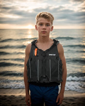 Load image into Gallery viewer, Owntop Swim Vest Youth 50-90 lbs, Lightweight Kayak Kids Swim Jacket Boys Girls, Hydration Pocket for Wakeboard, Boating, Fishing, Water Sports (Black, Junior)
