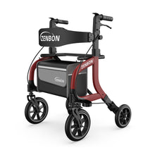 Load image into Gallery viewer, Rollator Walker for Seniors/Adults Foldable Rolling Walker with Seat 330 lbs Capacity 10 inch Wheels Hand Grips Adjustable Height Lightweight Durable Aluminum Walker Removable Back Support (Red)
