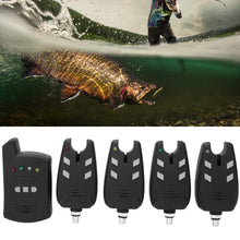 Load image into Gallery viewer, High Sensitive Electronic Fishing Bite Alarm Indicator LED Light Alert, 4 Fish Bite Alarm with 1 Receiver Indicator Sound for Other Fishing Tools and Accessories
